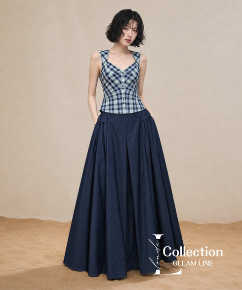 Check Corset Flare Dress