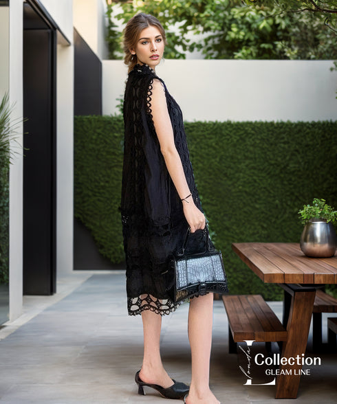 Hollow Stand-up Collar Dress