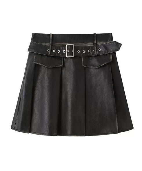 Box Pleat Faux Leather Skirt