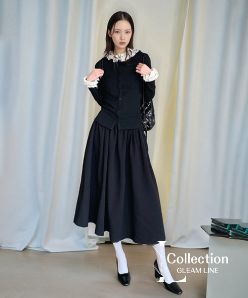 Frill Collar Ribbed Knit Top