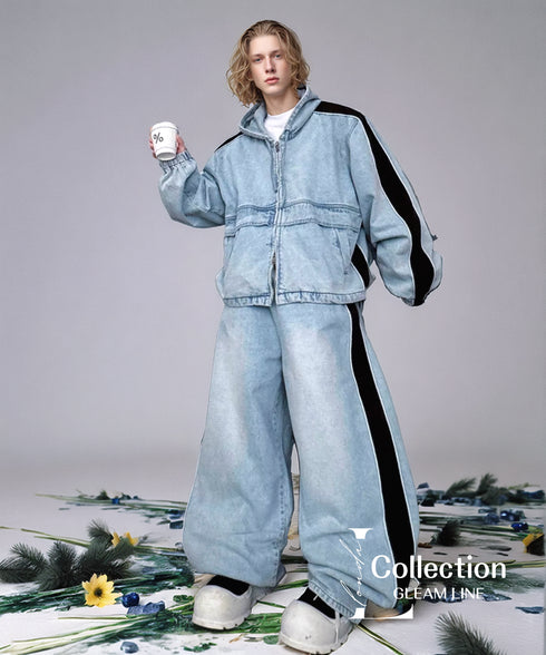 Denim Hoodie&Wide Pants Co-ord