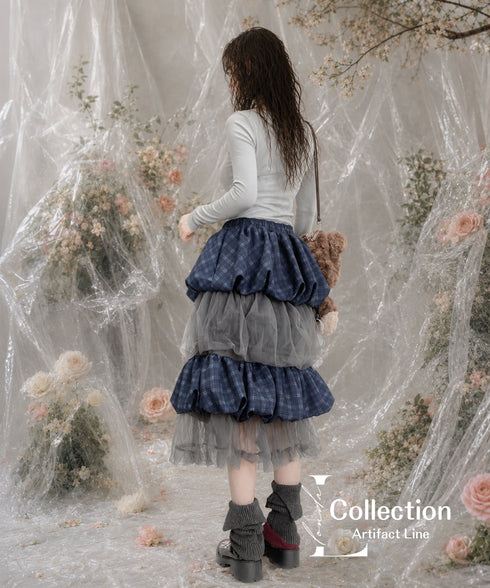 Layered Check Tulle Skirt