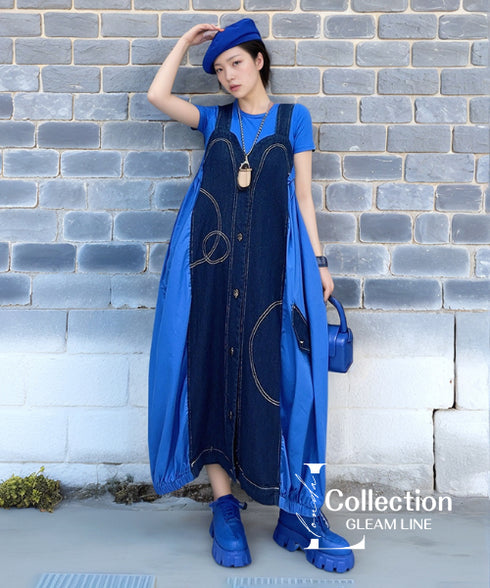 Denim Splicing Suspender Dress