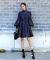 Stand Collar Ribbon Bow Denim Dress