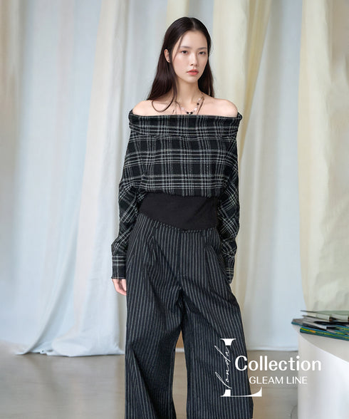 Plaid Off Shoulder Wide Pants Series