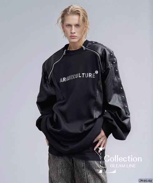 Contrast Sleeve Zip Detail Oversized Top