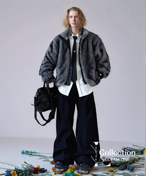 Crimson Shadow Fur Zip Coat