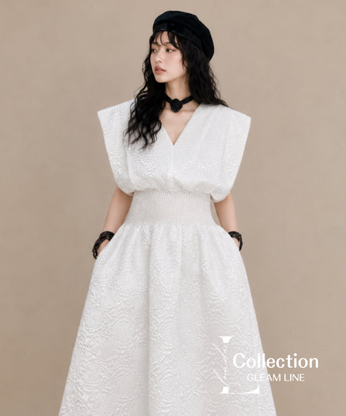 Double V-neck Ripple Dress