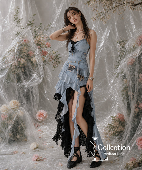 Frayed Denim Layered Dress