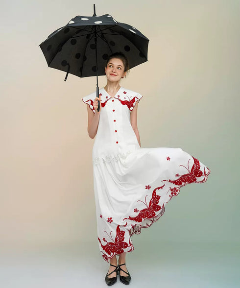 Butterfly Embroidery Collar Blouse