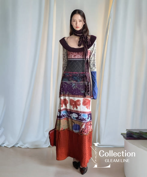 Patchwork Motif Mixed Dress