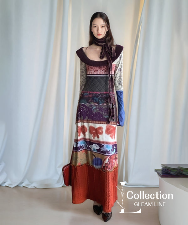Patchwork Motif Mixed Dress