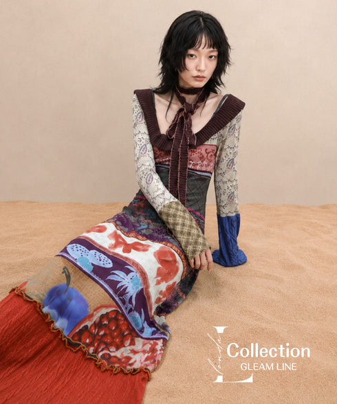 Patchwork Motif Mixed Dress