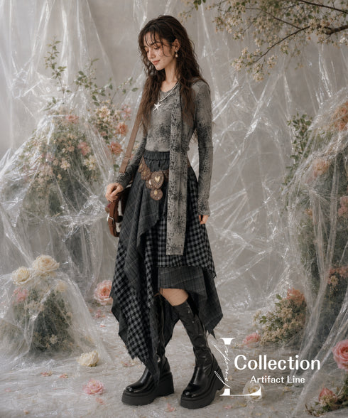 Layered Checkered Drape Skirt