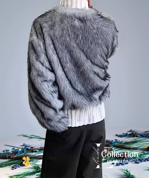 Fur Sleeve Cable Knit Top