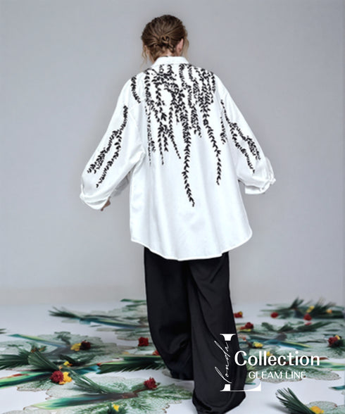 Falling Leaf Print Oversized Shirt