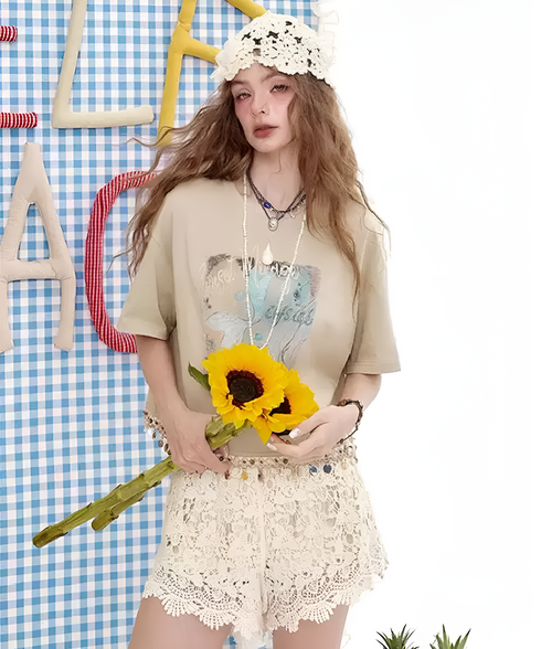 Lace Charm Graphic Top