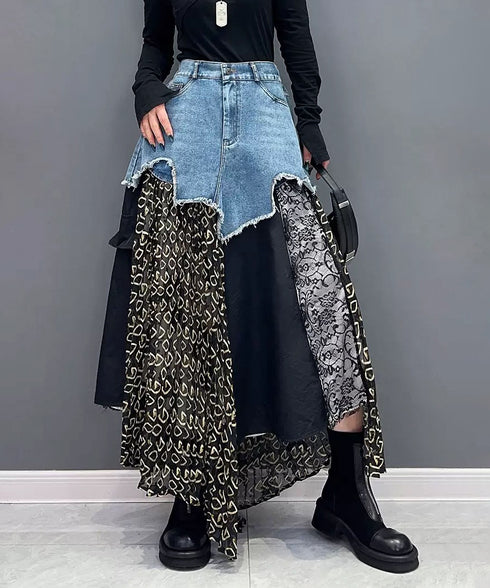 Patchwork Denim Skirt
