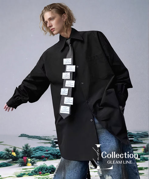 Oversized Label Tie Shirt