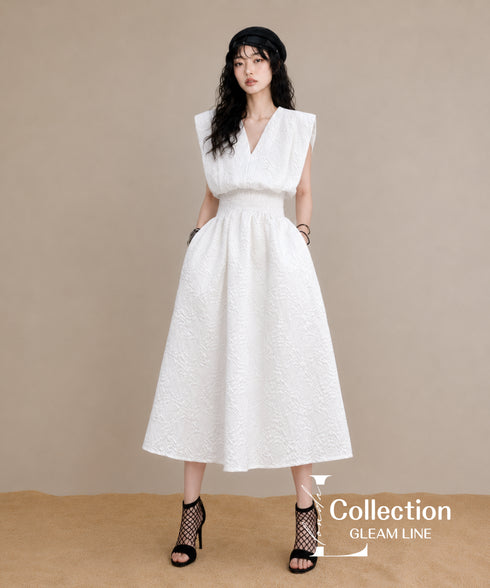 Double V-neck Ripple Dress