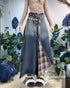 Patchwork Denim Plaid Maxi Skirt