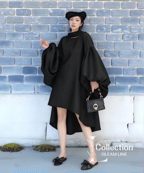 Balloon Sleeve Fishtail Dress