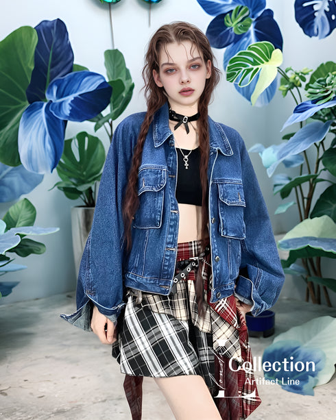 Layered Check Draped Skirt