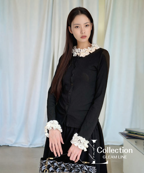 Frill Collar Ribbed Knit Top