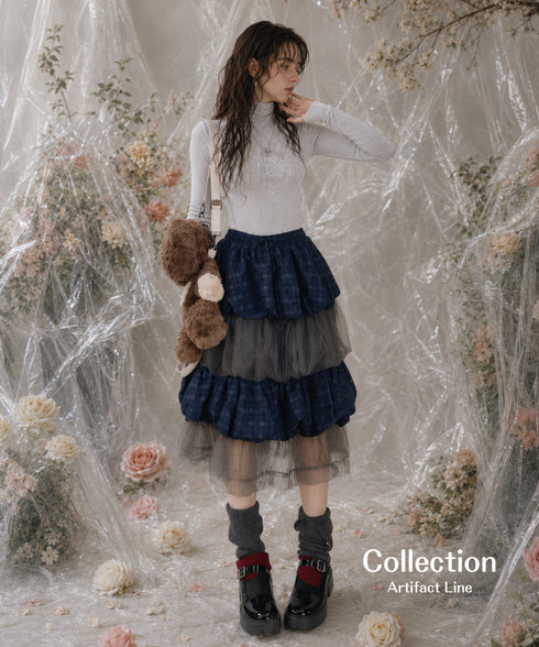 Layered Check Tulle Skirt