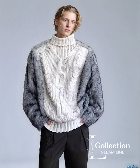 Fur Sleeve Cable Knit Top