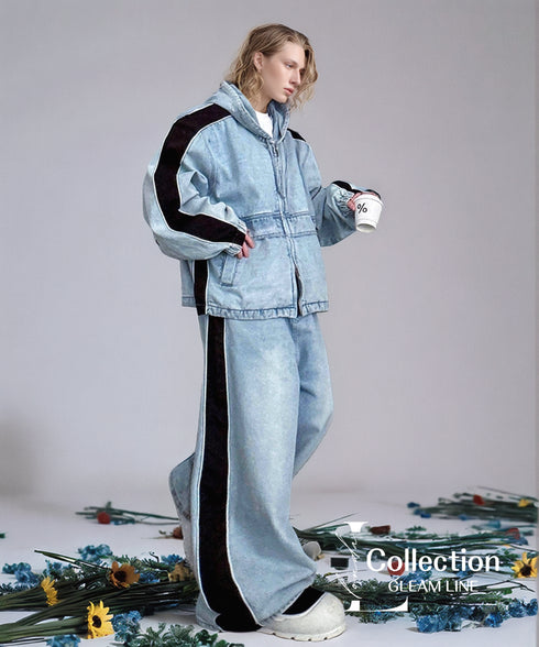 Denim Hoodie&Wide Pants Co-ord