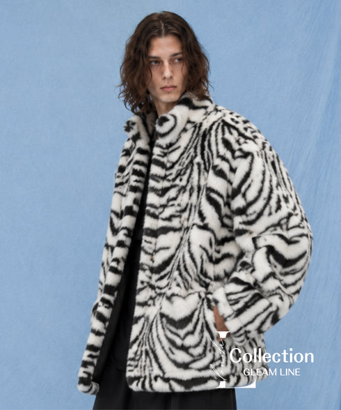 Snow Tiger Pattern Fur Coat