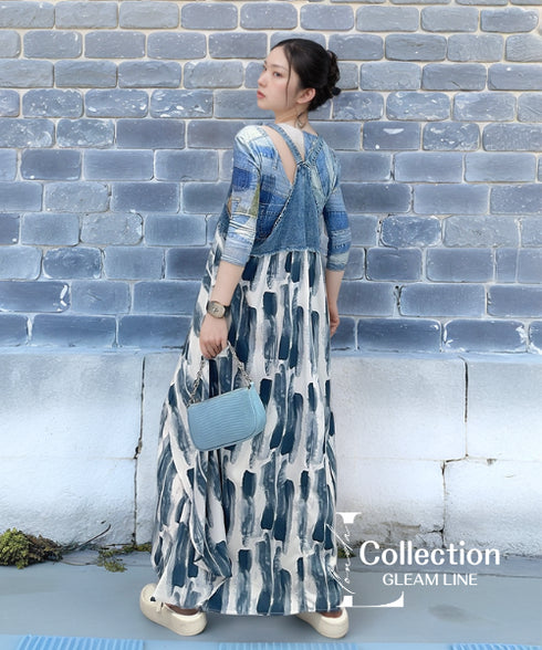 Printed Denim Strap Dress