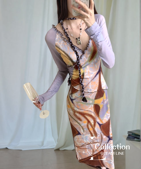 Swirl Art Sheer Sleeve Dress