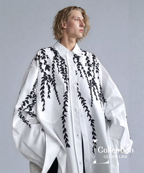 Falling Leaf Print Oversized Shirt