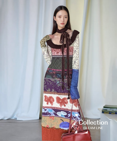Patchwork Motif Mixed Dress