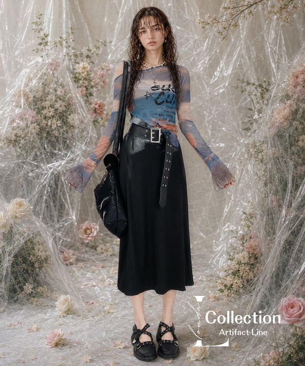 Sunset Print Sheer Flare Sleeve Top