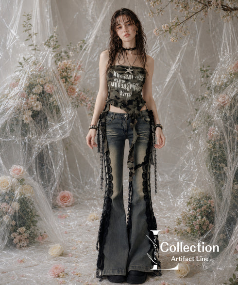 Lace Up Flare Denim