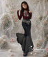 Distressed Flare Denim Maxi Skirt