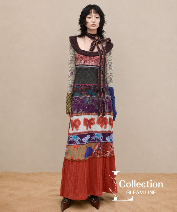 Patchwork Motif Mixed Dress