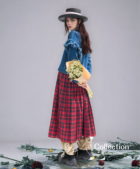 Frilled Denim Check Coat
