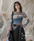 Sunset Print Sheer Flare Sleeve Top