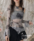Butterfly Sheer Flare Sleeve Top