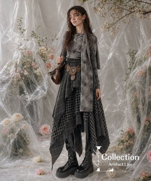 Layered Checkered Drape Skirt