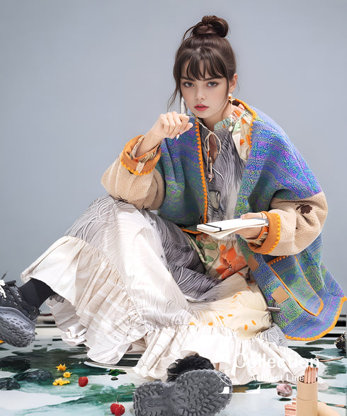 Patterned Knit Toggle Coat