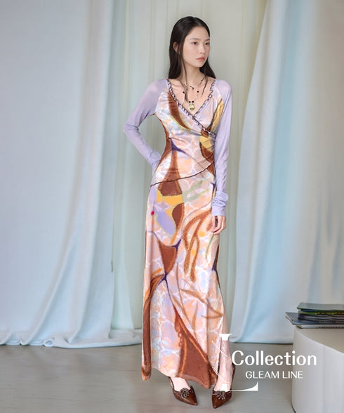 Swirl Art Sheer Sleeve Dress