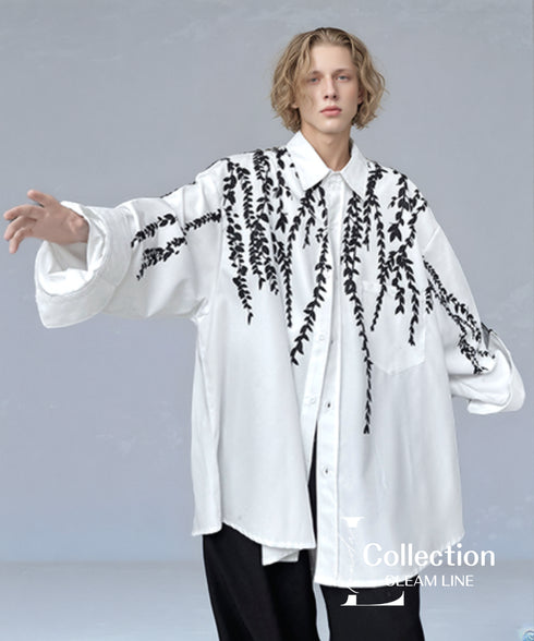 Falling Leaf Print Oversized Shirt
