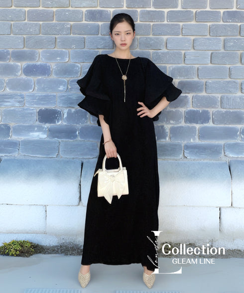 Lotus Sleeve Pleated Dress