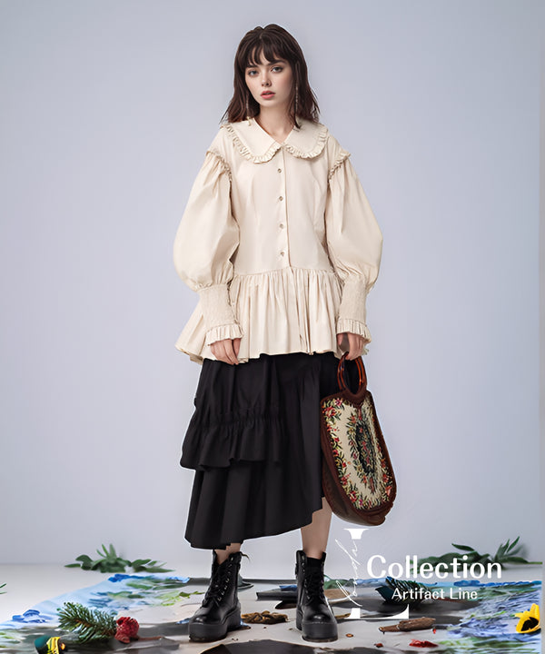 Frill Collar Flare Blouse