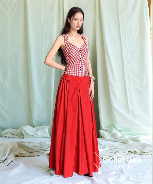 Check Corset Flare Dress
